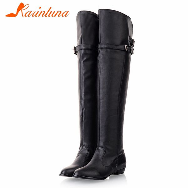 

karin 34-48 casual ladies flat over the knee boots women 2019 winter warm fur thigh high boots low heels shoes woman, Black