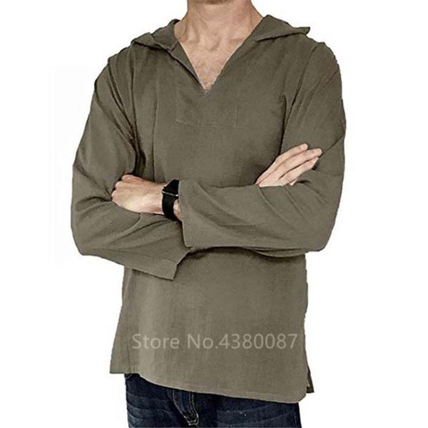 

ethnic clothing ramadan muslim traditional jubba thobe men saudi arabia linen breathable soft v neck hooded shirt islamic blouse top, Red