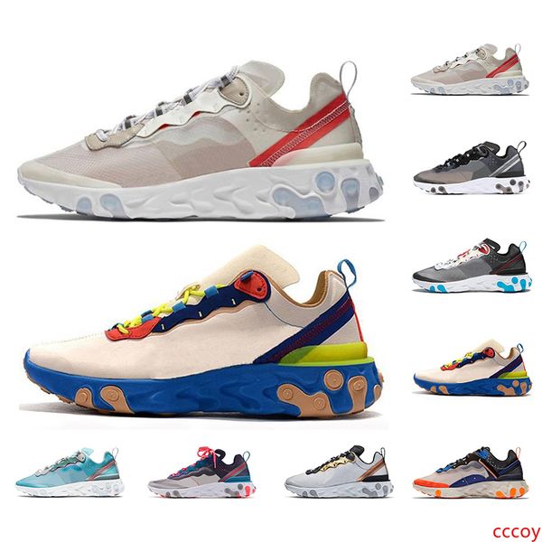 

2020 react 87 element 55 running shoes for men women triple black sliver breathe sports sneakers size 36-45