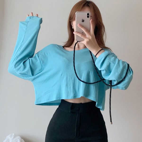 

20s s/s womens long sleeve t shirts fashion solid color women shirts new arrival ladies short style t shirt 3 colors size, White
