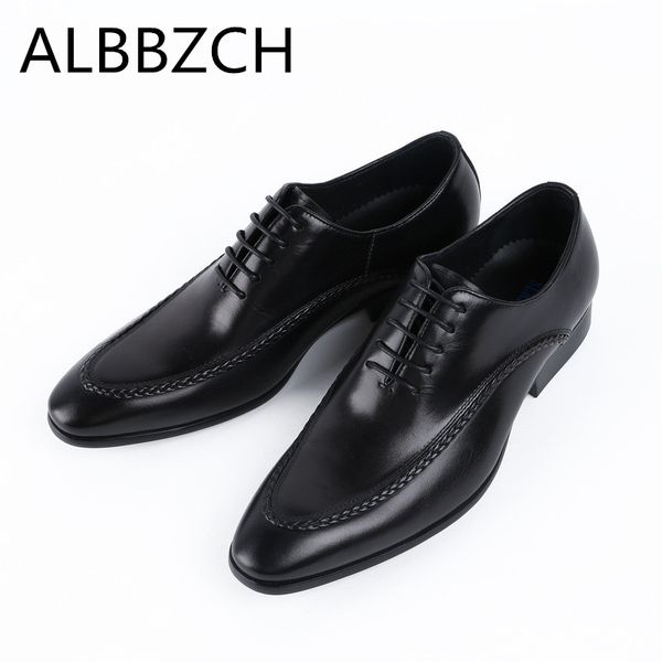 

mens genuine leather oxford shoes men wedding dress shoes fashion sewing design quality cow leather office work business, Black