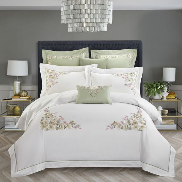 

chic home embroidery egyptian cotton blossom vintage bedding set  king size 4pcs soft duvet cover bed sheet 2pillow shams