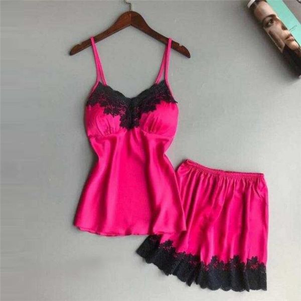 

2019 fashion sling lace sleepwear lingerie temptation underwear lace trim satin cami sets, Blue;gray