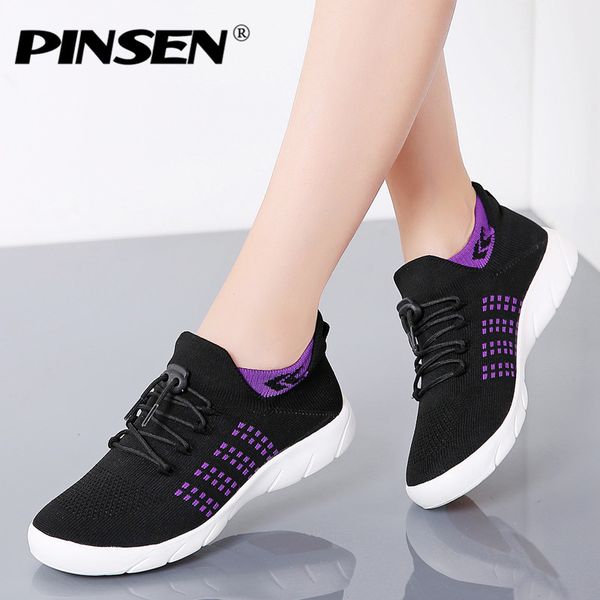 

pinsen spring sneakers women shoes breathable mesh fashion casual shoes woman lace-up comfortable ladies tenis feminino, Black