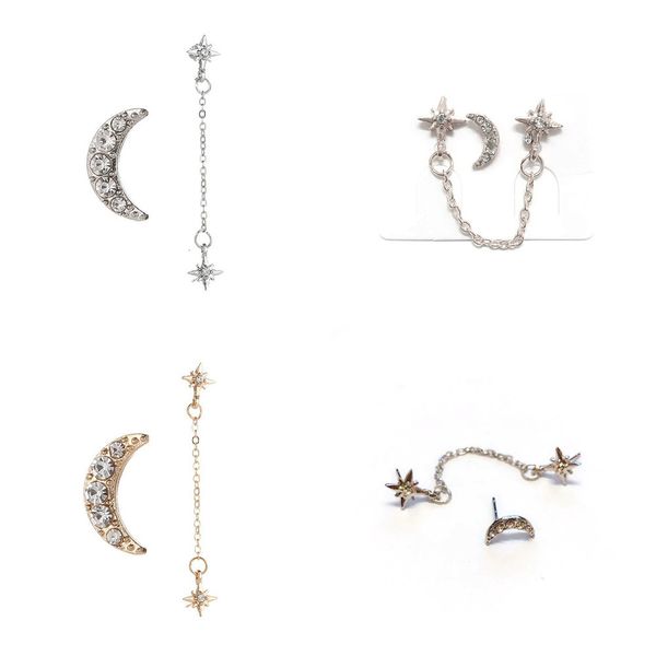 

originality stars ear nail real hollow stars moon earrings clip on earrings bohemian earrings swarovski, Silver