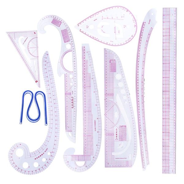 

sewing notions & tools 9pcs cutting ruler diy clothing sample grading tailor curve rulers multifunctional plastic patchwork tool, Black