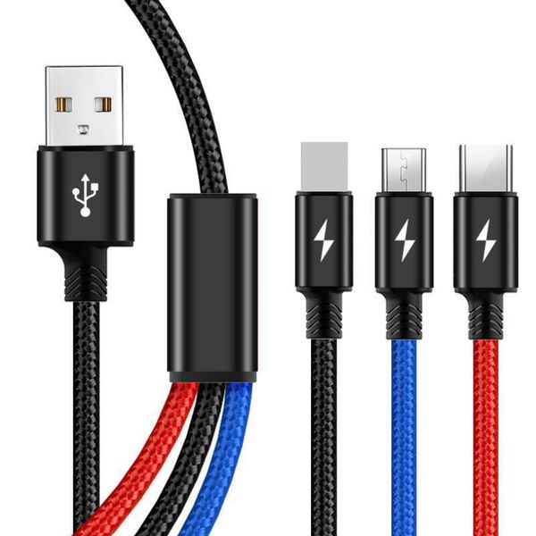 

3 in 1 USB Cable fast Charger Micro USB Cable Type-c USB Cable For Android Mobile Phone 3 color best quality