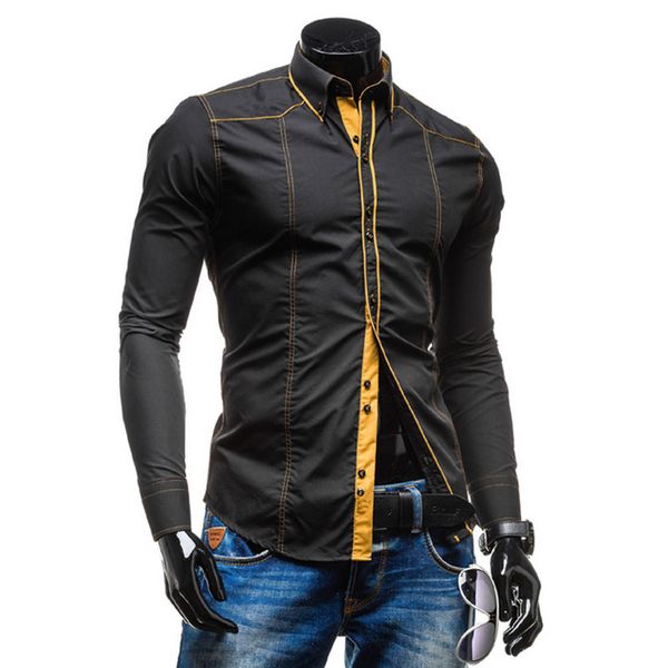 

2019 fashion autumn youth men's cotton shirts men slim casual striped patchwork long sleeve evening dress shirt, White;black