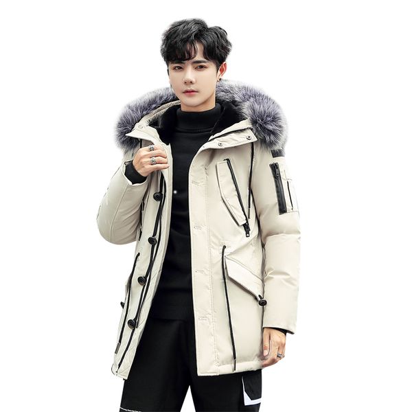 

winter cotton-padded jacket men's frock coat cotton-padded big fur hooded outwear men casual thicken jacket parka windbreake, Black