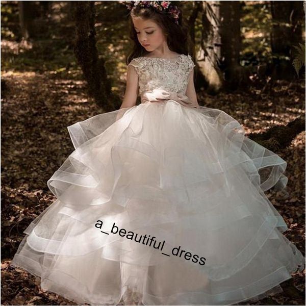 Menina de flor nova árabe Floral Lace Vestidos de Baile Vestidos Criança Pageant Dresses Trem longo bonito Little Kids FlowerGirl Vestido FG1302 Formal