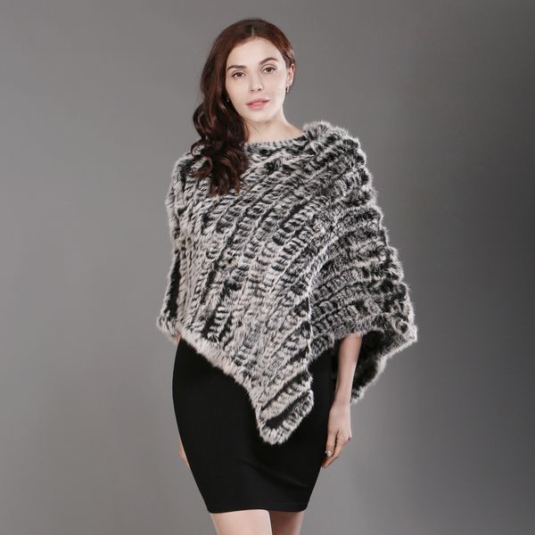 

genuine autumn winter women new rabbit fur poncho shawl real rabbit fur wrap scarf handmade knitted real rabbit fur pashmina, Blue;gray