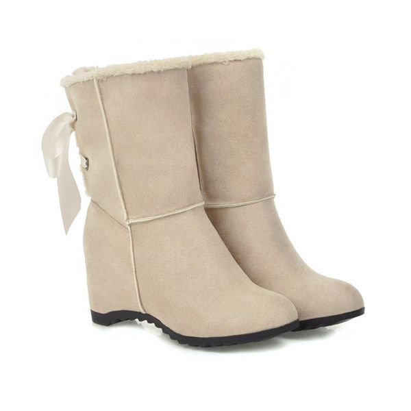 

2019 new flat shoes womans boots shoes woman round head solid color bow-knot fashion women's winter boots size 34-43, Black