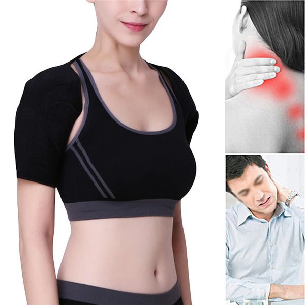 

self-heating shoulder winter warm keeper physical therapy support brace belt for back postures corrector massager, Black;blue