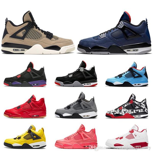 

2020 new jumpman women mens 4 4s basketball shoes travis scott wntr loyal blue cool grey raptors bred tattoo singles day trainers sneakers, White;red