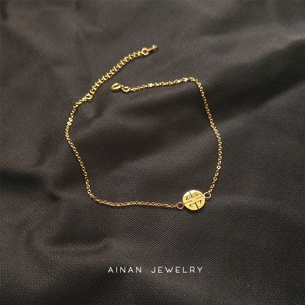 

smaller design 18k gold small blessing card anklet womens korean version of the simple round polished titanium steel does not fade accessori, Red;blue