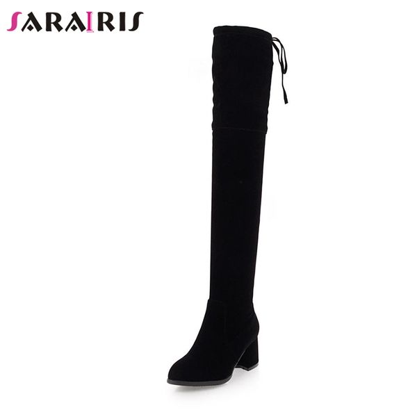 

sarairis new solid 5.5cm high heels black shoes female autumn 2018 casual over the knee boots large size 32-43