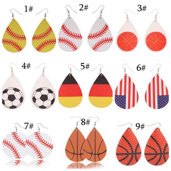 Leder Sport baumeln Ohrringe Baseball American Deutschland Nationalflagge Fußball Fußball Basketball Softball Tropfen Ohrringe für Frauen Schmuck