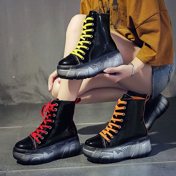 

new fashion cool martin boots paris designer shoes luxury retro style inceasing heels 7cm classic platform waterpoof casual women boots shoe, Black
