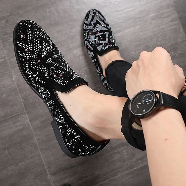 

men's shoes loafers slip-ons rhinestone size 39-48 boat shoes party wear resistant mens casual soft, Black
