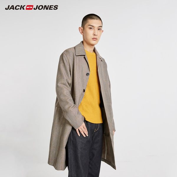 

autumn men's fashion check long casual coat jacket 218321577, Black
