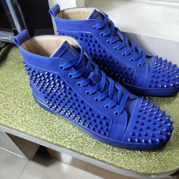 

2019 new designer studded spikes flats shoes for mens women shoes party lovers genuine leather sneakers 35-46 wholesale ing, Black