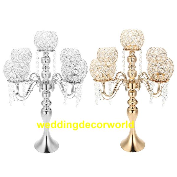 

5 arm crystal candle holder wedding candelabra centerpieces center table candlesticks party decor lantern stand silver/gold event decor449