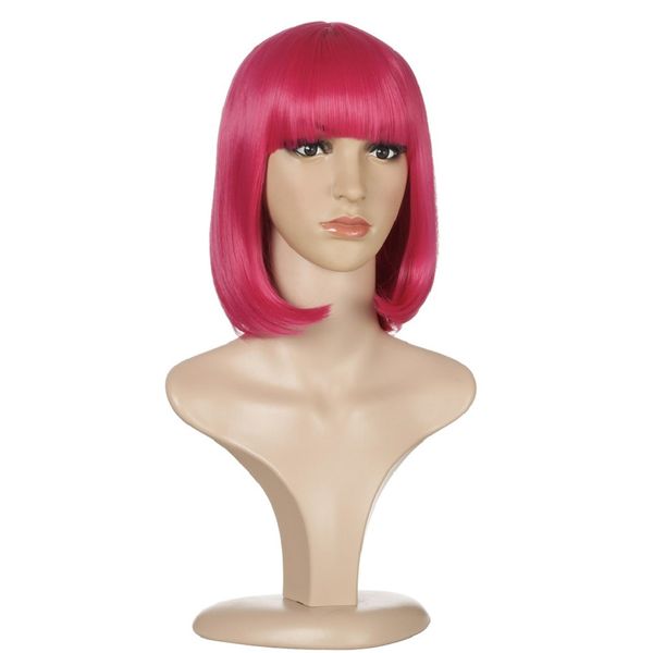 

women hair wigs european and american bobo headgear wig synthetic high temperature fiber 12in 30cm, Black