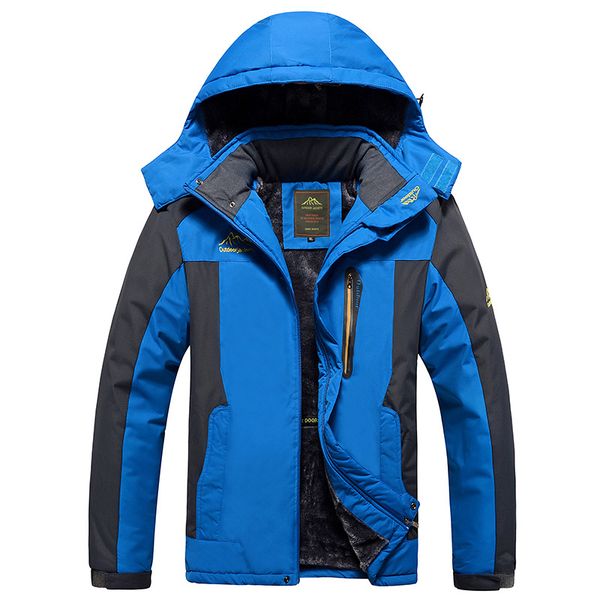 

men's outdoor hiking jacket autumn winter fleece thermal waterproof coat skiing climbing trekking windbreaker camping jackets, Blue;black