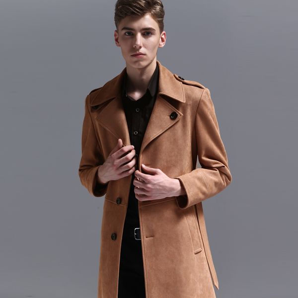 

minglu chamois mens coat with belt plus size 5xl 6xl long style single breasted mens coats and jackets fashion trench coat men, Black