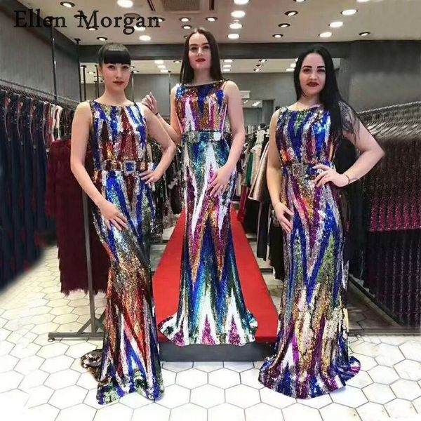 

arabic mermaid evening dresses 2019 saudi arabia floor length beautiful vintage multi colors sequined formal party gowns, White;black