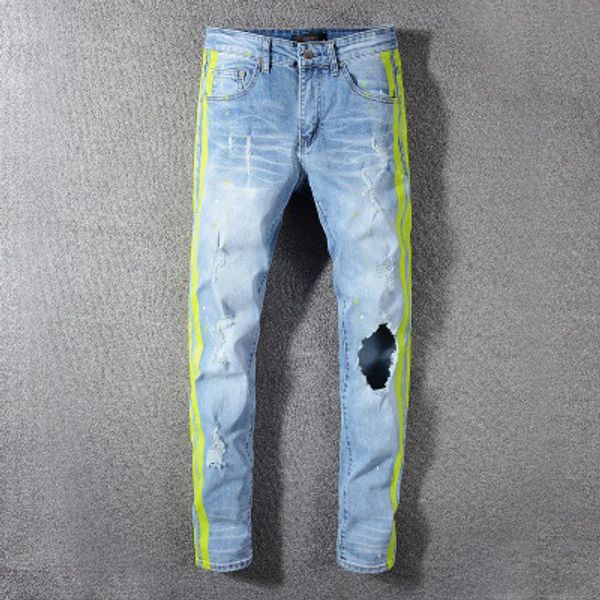 

Amiri men jean de igner fa hion pant trou er tide brand jean pant boutique cla ic embroidery jean outdoor port trou er