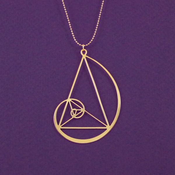 

golden spiral with golden triangle necklace fibonacci pendant ratio ship, Silver
