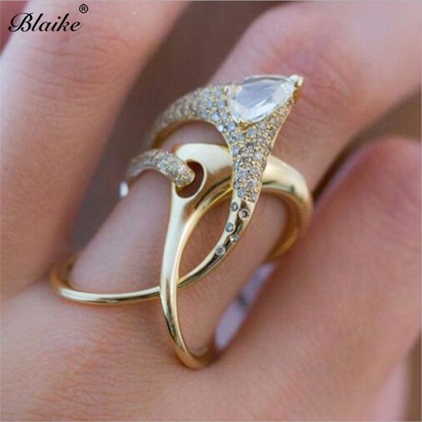 

blaike yellow gold filled geometric rings for women water drop zircon wedding party ring jewelry birthday gifts ing, Slivery;golden