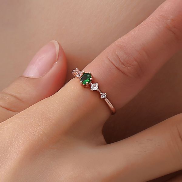 

plate with silver ring for women vintage green/whiten/pink copper rings fashion crystal cz stone rose gold color wedding ring, Golden;silver