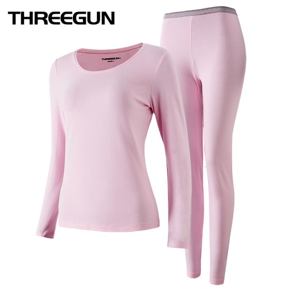 

threegun 2019 winter new long johns underwear thermal long sleeves keep warm round neck women winter clothes seamless thermo set sh190922, Black;pink