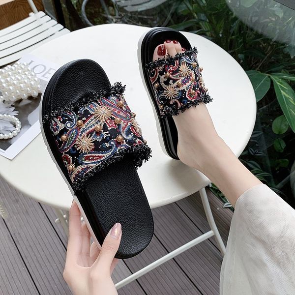 

female shoes loafers house slippers platform luxury slides med jelly flip flops shose women summer woman 2020 designer, Black