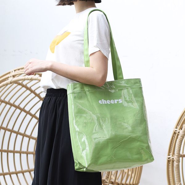 

vintage canvas shopping bag pvc clear double transparent bag waterproof causal tote shoulder messenger handbag for women