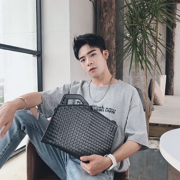 

the new trendy men's street woven handbags fashion joker hand-made handbags shoulder bag trend men's style