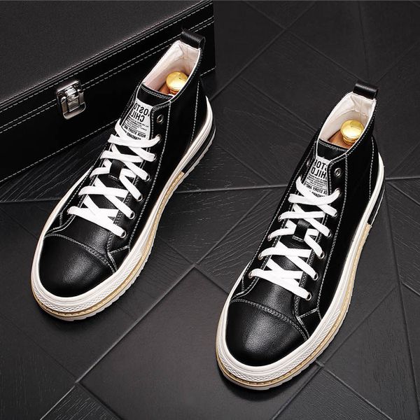 

spring/autumn men's designer vintage high black white leather casual flats shoes moccasins skateboard shoes zapatos hombre