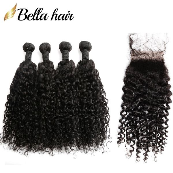

malaysian hair bundles with lace closure curly wave human virgin hair weave natural color 5pc lot 834 inch part, Black