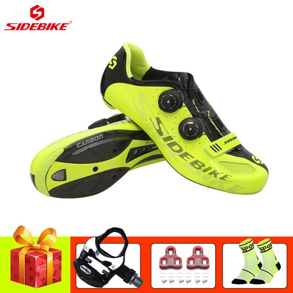 

sidebike road bike shoes add bike pedals men sapatilha ciclismo carbon fiber sole self-locking breathable ultra-light road shoes, Black