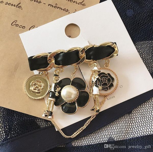 

2019 new korean version of camellia drop drill tassel pearl brooch accessories hair accessories headdress, Gray