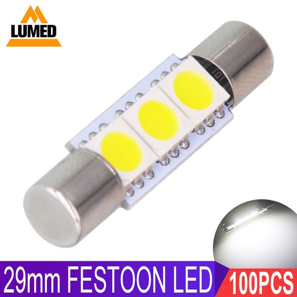 

100x 29mm festoon led c5w car 3 leds auto interior for sun visor vanity mirror lights dc 12v