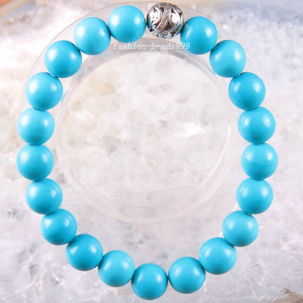 

beaded, strands silver bracelet 6 8 10 12 mm natural stone gem round beads stretch blue howlite bangle charm strand fashion jewelry 8", Black