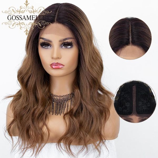 

gossamelle ombre браун синтетический парик парик фронта короткие волнистые боб парики для женщин косплей парики высокая температура волокна, Black