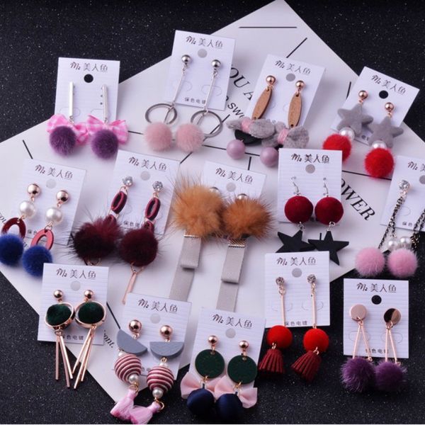 

wholesale 10/20/50 pairs mixed lots long tassel pom pom earrings cute brincos geometric pendientes dangle earrings women gift, Silver