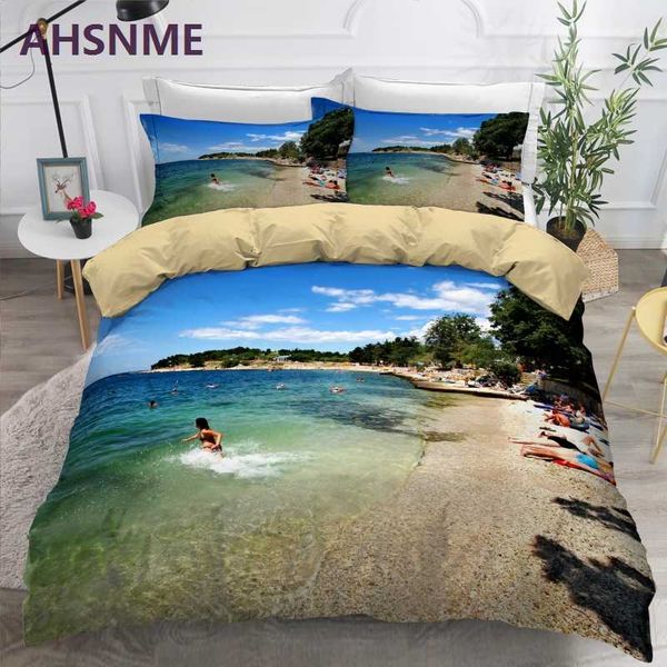 

ahsnme ocean port bedding set digital print duvet cover leisure life harbor croatia king  double quilt cover sets