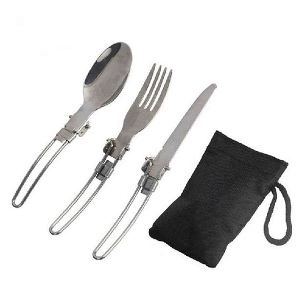 

portable 3 in 1 outdoor camping picnic cutlery set stainless steel folding fork scoop knife cutlery food bento accessories