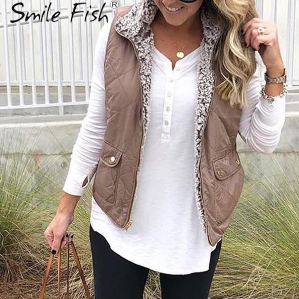 

warm winter pockets coat plus size women windproof coat vests casual sleeveless vest jacket women plush teddy outwear gv801, Black;white