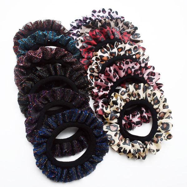 

hair accessories women glitter lace scrunchies lady gum leopard elastic bands tie gift ring